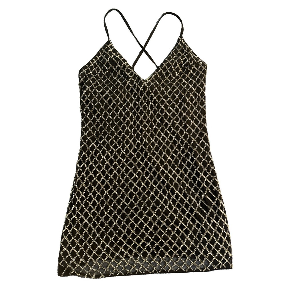 NBD X Naven Women's Sequins Sheer Mini Dress Diamond Pattern Size Small FLAW